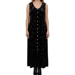 Vintage 90'S Smith & Hawken Black Velvet Floral Button Front Maxi Dress Size L